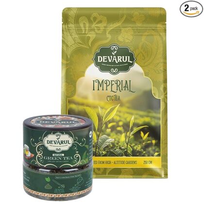 DEVARUL Combo Tea | Darjeeling Green Tea Leaf (50g) & Imperial CTC Chai (250kg) | Rich Aroma, Refreshing Taste & Antioxidant-Rich | 100% Natural Detox Tea