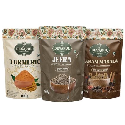 Devarul Indian Spices Combo Pack – Turmeric, Jeera, Garam Masala, 100g Each (100Gram of Each, Turmeric-Jeera-Garam Masala)